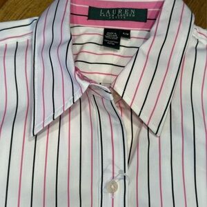 Lauren Ralph Lauren White Shirt with Pink and Black Stripes new without tag